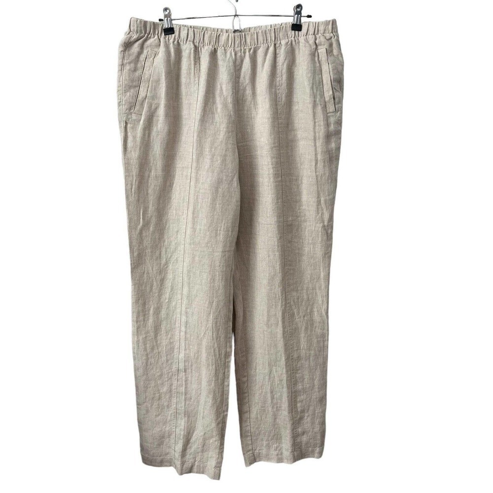 Chico's Women's Size 2 Large 12 Linen Pants Pull On Pockets Lightweight Beige